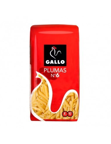 Macarrón cortado pluma 6 GALLO paquete 500 grs.